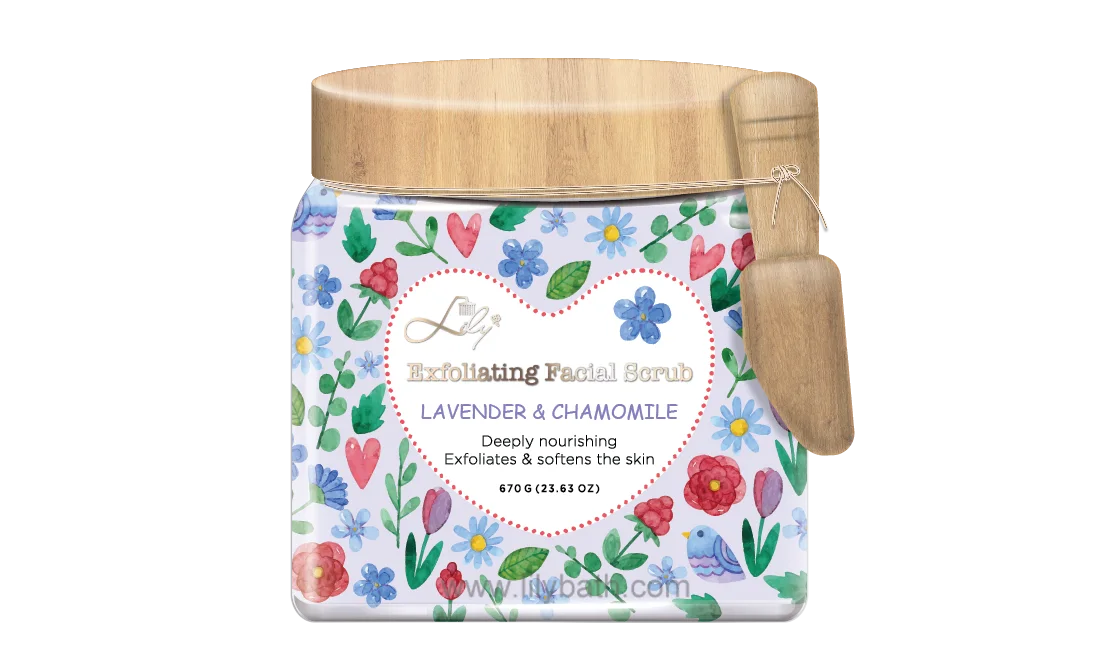 Luxurious Private Label Soothing & Exfoliating Lavender & Chamomile Facial Scrub Manufacturer - Lily Bath 1