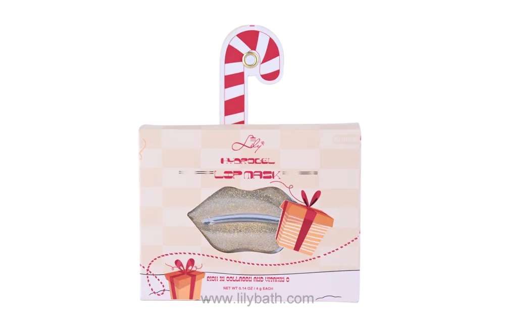 Candy Cane Hydrogel-Lippenmaske mit Kollagen und Vitamin C, feuchtigkeitsspendend für die Lippenpflege – Lily Bath 1