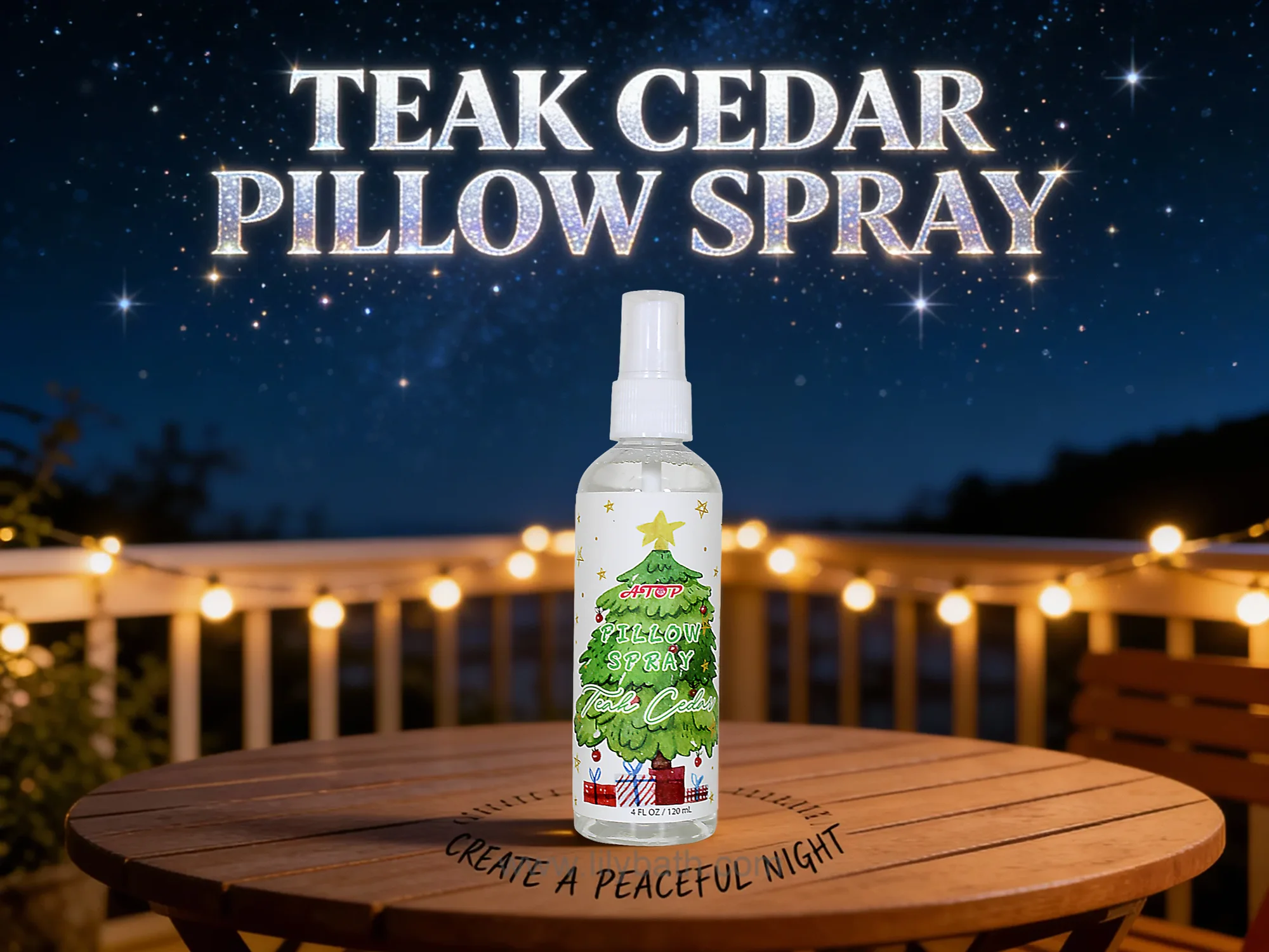 Spray para Travesseiro ATOP Teak Cedar - 120 ml | Bruma calmante para dormir com aroma de bosque natalino 1