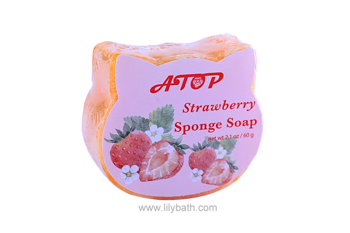 Savon éponge à la fraise ATOP - 60 g Pain exfoliant parfumé à la fraise fraîche pour le visage et le corps 1