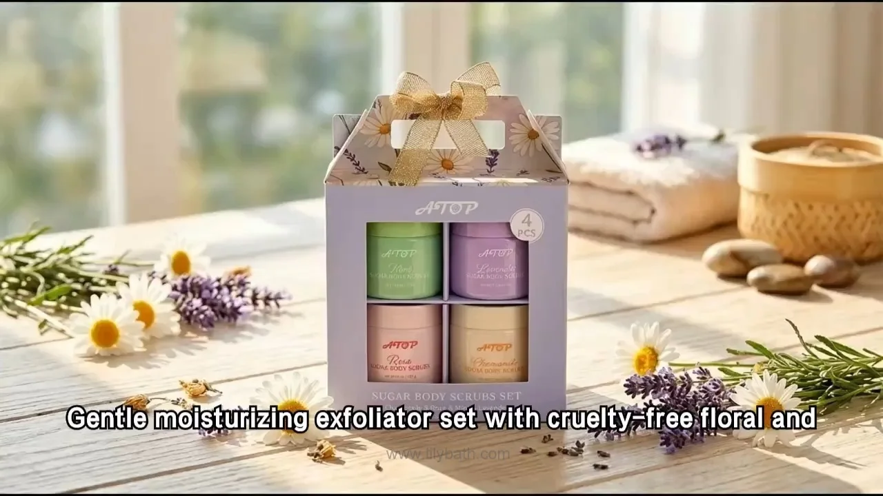 4-teiliges Zucker-Körperpeeling-Set – Feuchtigkeitsspendendes Peeling-Geschenkset mit Minz-, Lavendel-, Rosen- und Kamillenduft 1