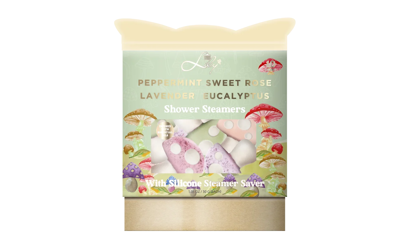 Aangepaste private label Paddestoel Douche Steamers Fabrikant - Indoeide met pepermunt / zoete roos / lavendel / eucalyptus Essentiële oliën - Lily Bath 1
