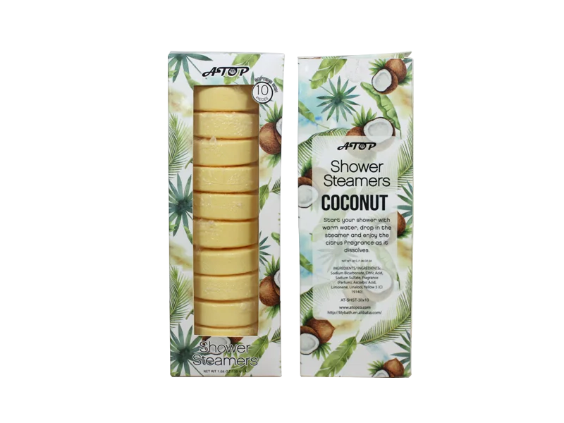 Duschdampfer mit tropischem Kokosnussduft im offenen Schaufenster-Displaypaket – Lily Bath 1