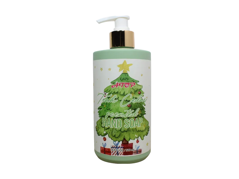 Teak Cedar Scented Hand Soap in Christmas Tree Themed Bottle - Lily Bath 1