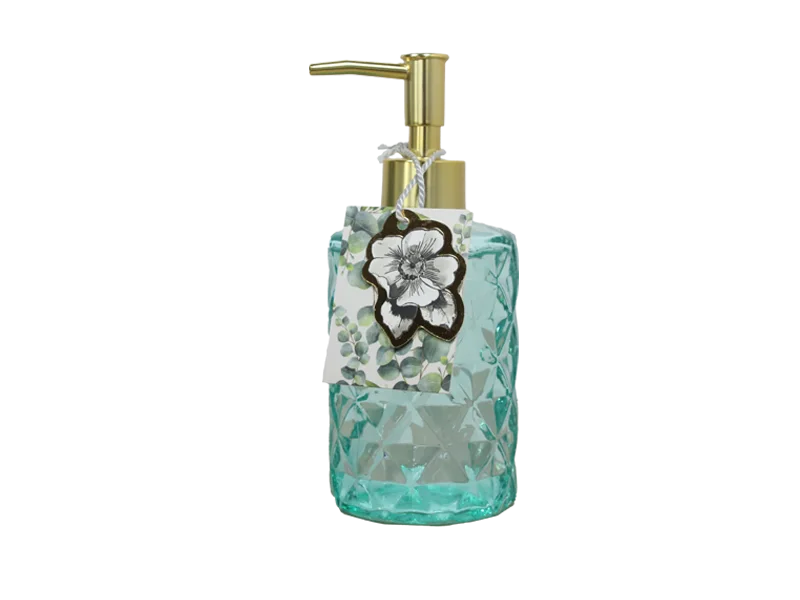صابون لليدين بمضخة ذهبية فاخرة في زجاجة زجاجية مزخرفة مع زخارف احتفالية - حمام ليلي 1