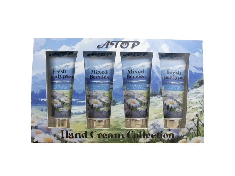 Mini Travel Size 4 Pack Scented Hand Cream Collection - Fresh Eucalyptus & Mixed Berries - Watercolor Meadow Design 1