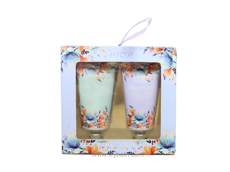 مجموعة كريم اليدين والقدمين من قطعتين - كريم اليدين بزهرة الجاردينيا مع كريم القدمين برائحة اللافندر، كل قطعة بحجم 2.2 أونصة سائلة - صندوق هدايا زهري 1