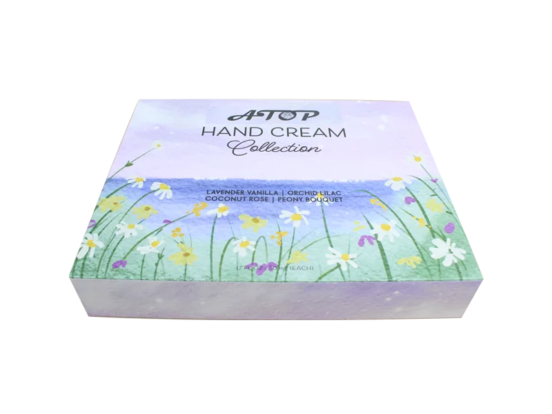 4 Scented Hand Cream Collection - Lavender Vanilla, Orchid Lilac, Coconut Rose, Peony Bouquet in Watercolor Floral Box 1