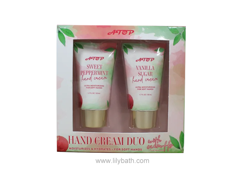 Sweet Peppermint & Vanilla Sugar Hand Cream Duo at 1.7 FL OZ Each - Watercolor Pomegranate Gift Set 1
