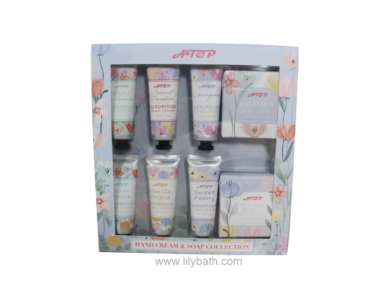 Luksa Mankremo & Sapa Kolekto - 8-peca Aro (6 Odoraj Mankremoj + 2 Sapstangoj) kun Akvarela Flora Donaca Skatolo 1