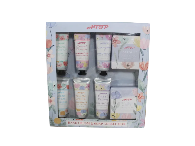Luxuriöse Handcreme & Seifenkollektion – 8-teiliges Set (6 duftende Handcremes + 2 Seifenstücke) mit Geschenkbox mit Aquarellblumen 1
