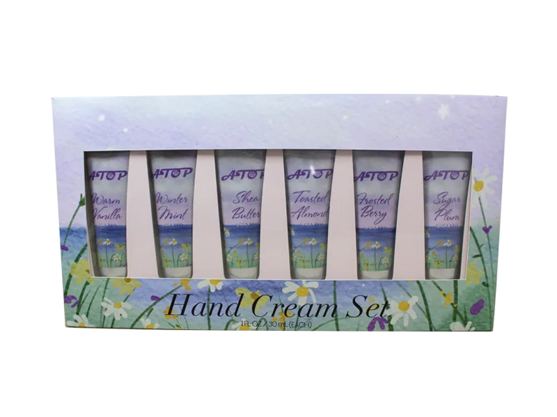 6-teiliges Handcreme-Set mit verschiedenen Düften in einer Farbbox mit offenem Fenster, feuchtigkeitsspendendes Geschenkset 1