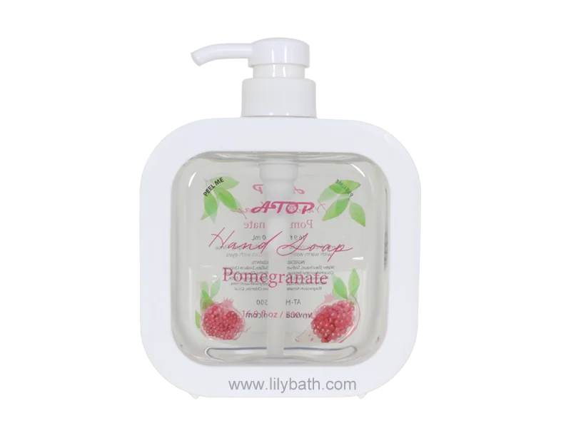 Pomegranate Hand Soap - 16.9 Fl Oz Hydrating Liquid Hand Wash in White Square Transparent Bottle 1