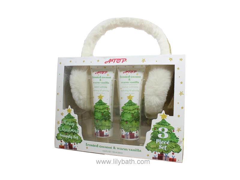 Duo de loção para mãos e corpo com protetores auriculares - Conjunto de coco com cobertura de Natal e baunilha quente para mulheres 1