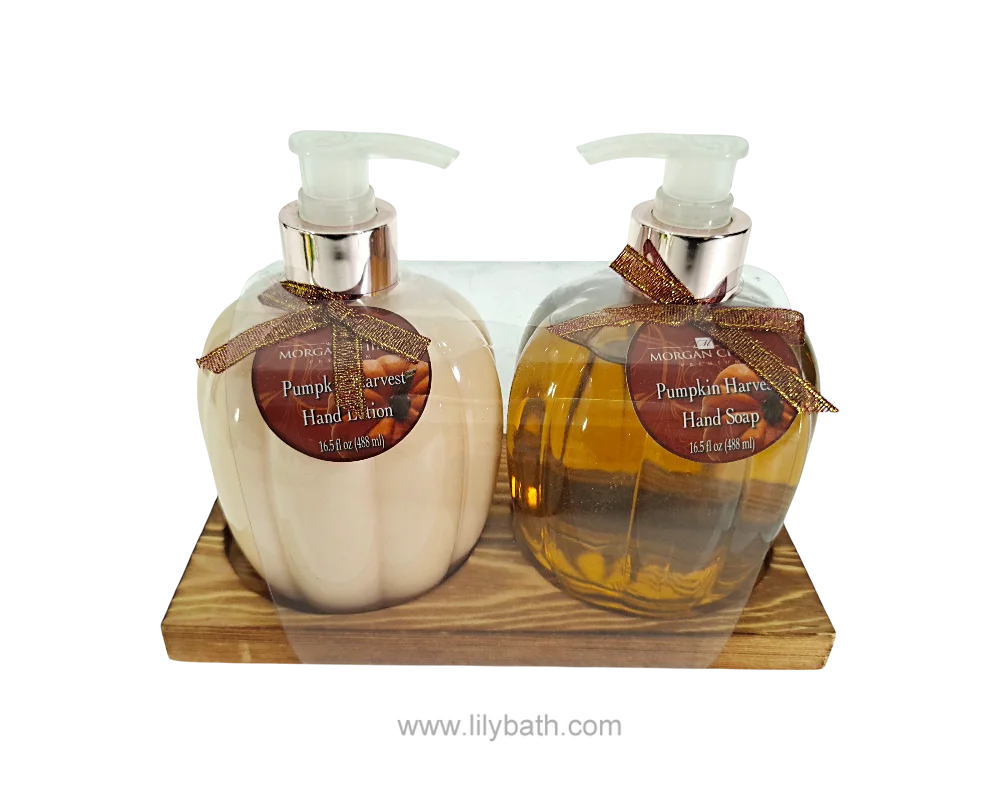 Jabón de manos Pumpkin Harvest & Loción en bandeja de madera 1