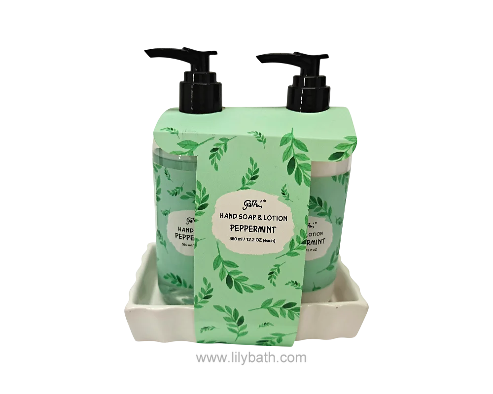 Jabón de manos de menta suave OEM & Loción para uso doméstico en bandeja de cerámica 1