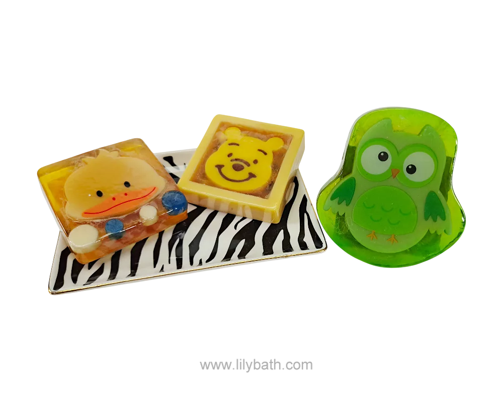 Natural Handmade Kids Animal Bath Soap Bars - Cute Unique Children's Moisturizing Soap with Bear, Duck, Owl, Panda & Frog Designs 1