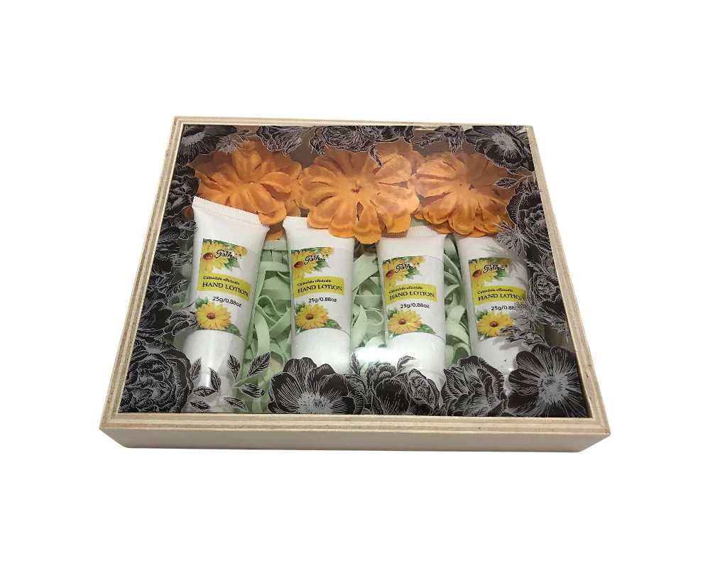 Loção para as mãos natural de calêndula officinalis, tamanho viagem, conjunto para presente – pacote com 4 unidades (20 g cada), creme hidratante calmante com base amadeirada 1
