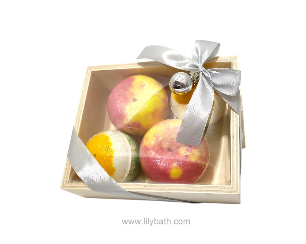 Handmade Bath Bomb Gift Set – Natural Essential Oil Fizzy Spa Balls in Wooden Box with Ribbon 1