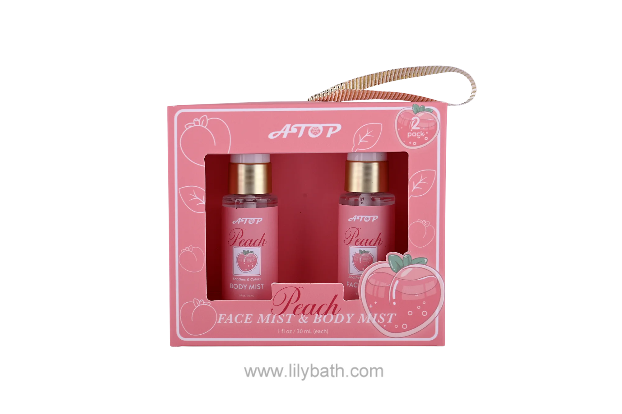 পিচ ফেস মিস্ট এবং বডি মিস্ট সেট রিফ্রেশিং এবং হাইড্রেটিং ডুও মার্জিত কাচের বোতলে - লিলি বাথ 1