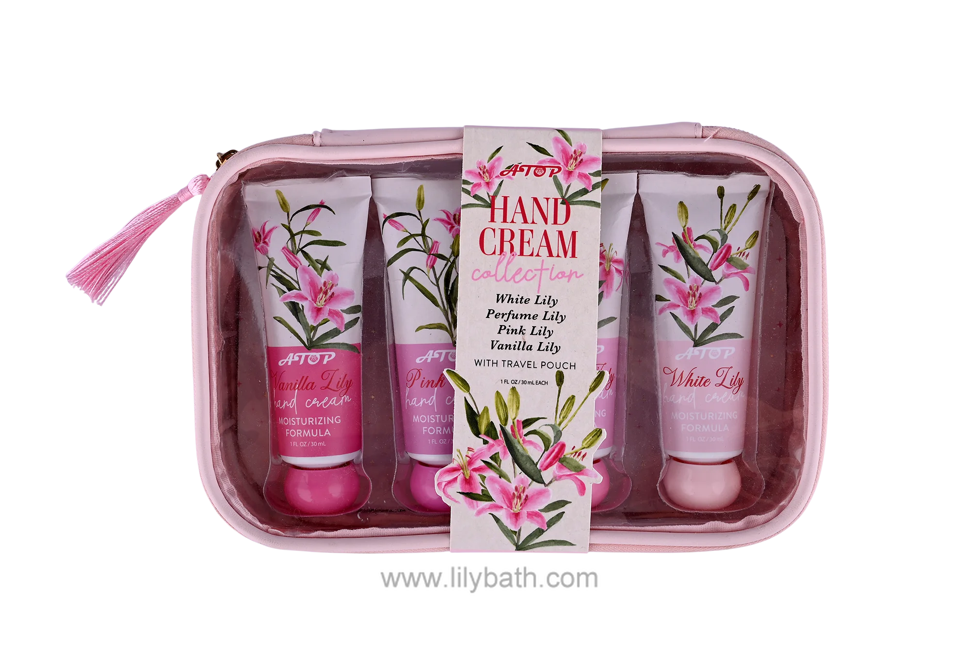 Handcreme-Set mit floralem Effekt in Reisegröße im praktischen Beutel – Lily Bath 1