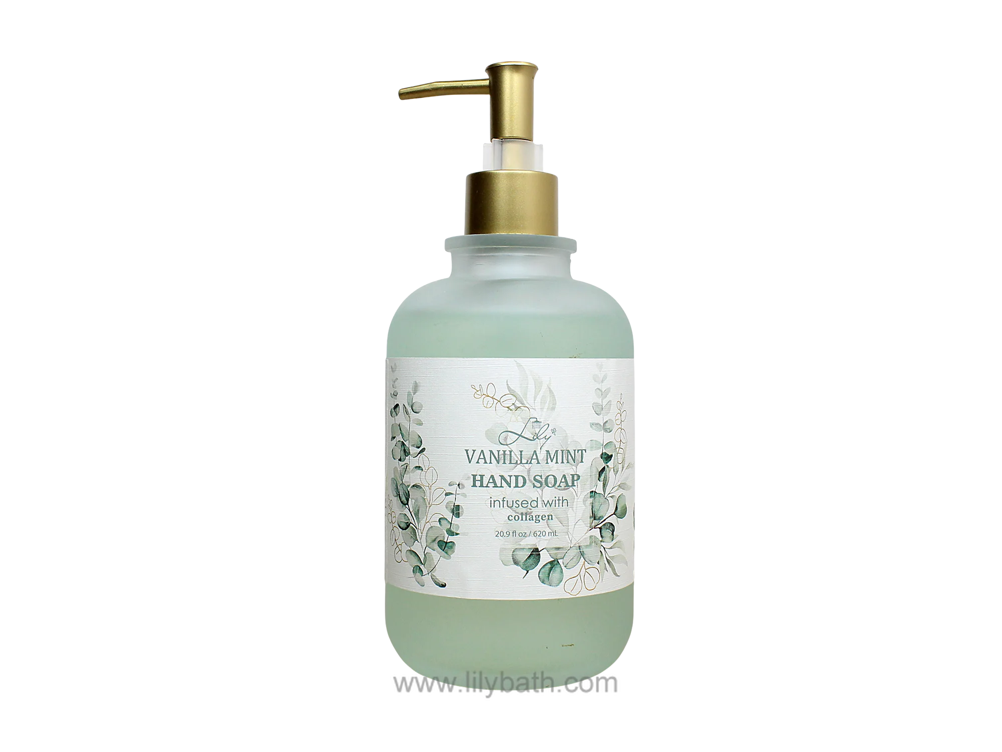 Vanilla Mint Hand Soap Infused with Vitamin C Nourishing Formula in Elegant Glass Bottle - Lily Bath 1