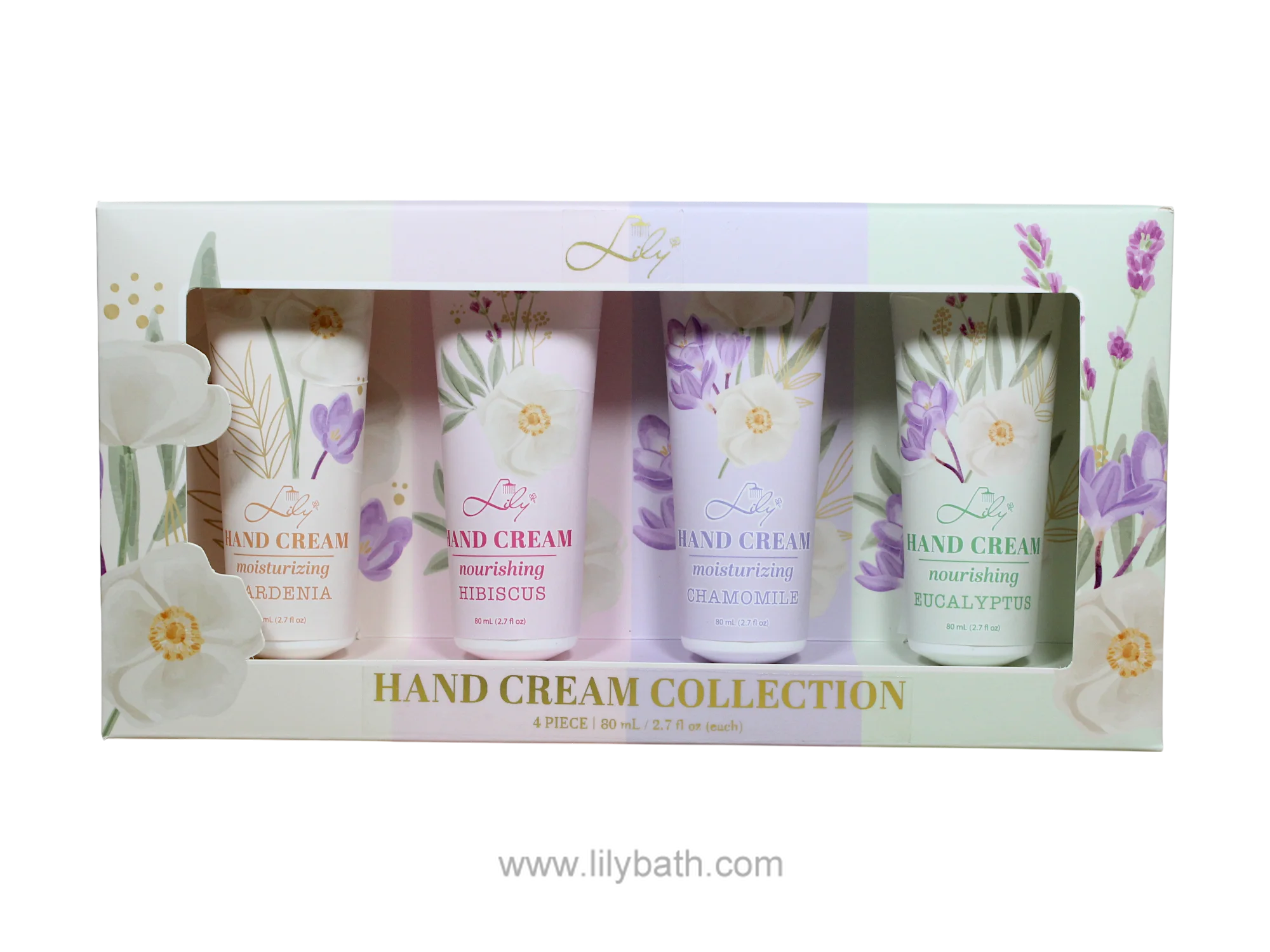 4-teiliges Set blumig duftender Handcremes – Lavendel, Hibiskus, Kamille &amp; Eukalyptus (je 80 ml) 1