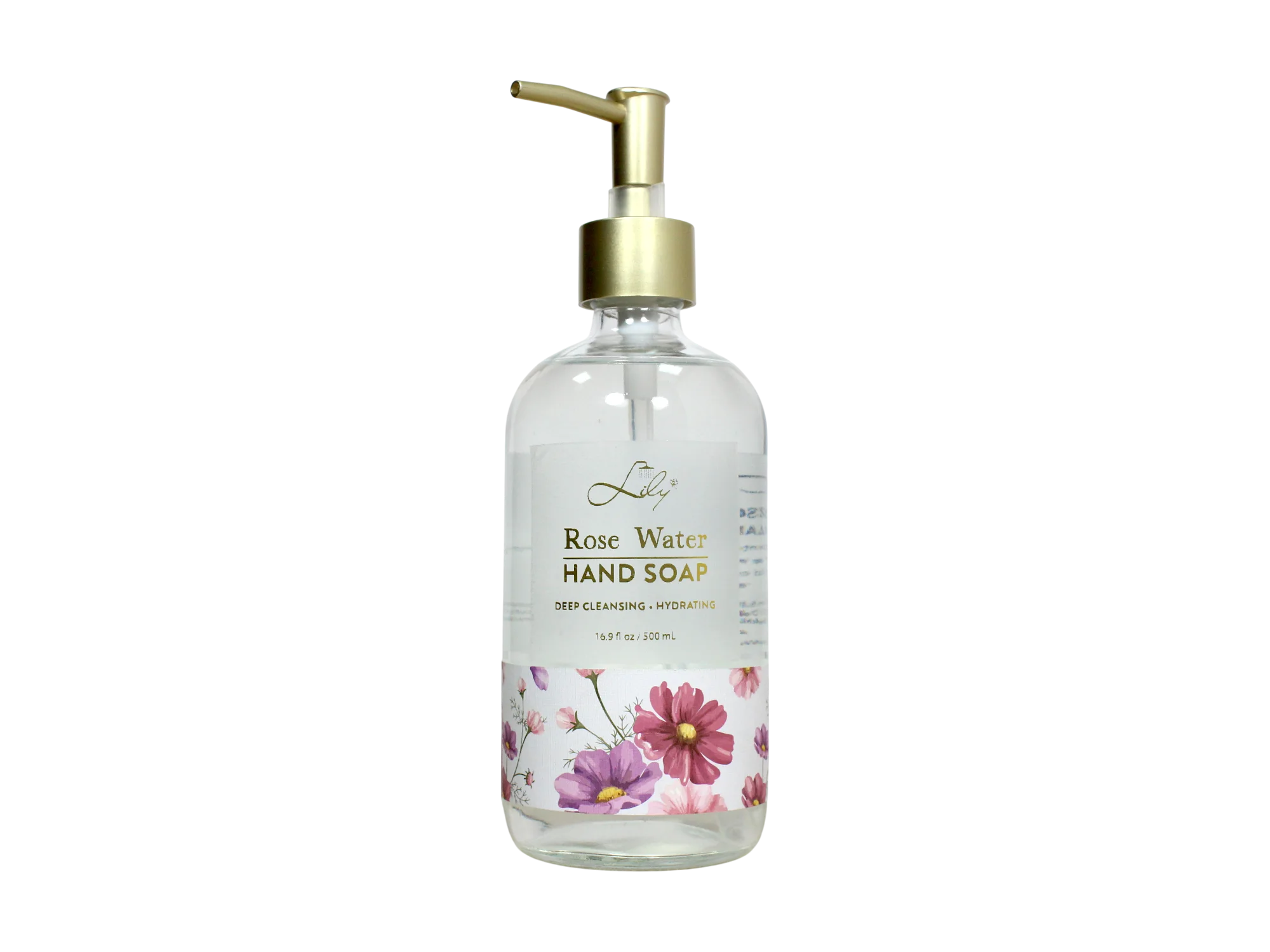 Rose Water Hand Soap 16.9 fl oz / 500 mL – Deep Cleansing Liquid Hand Wash in Elegant Glass Bottle 1