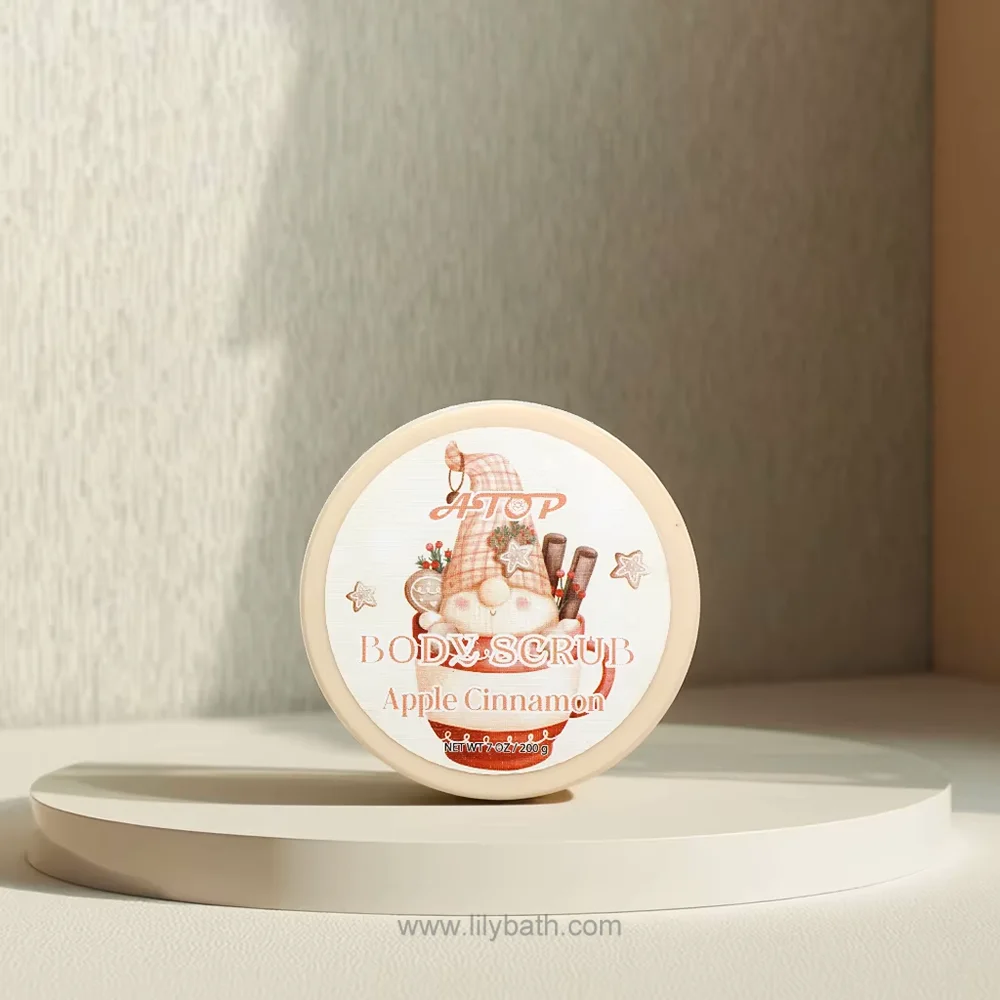 200 g appel-kaneel milde exfoliërende bodyscrub in plastic pot 1