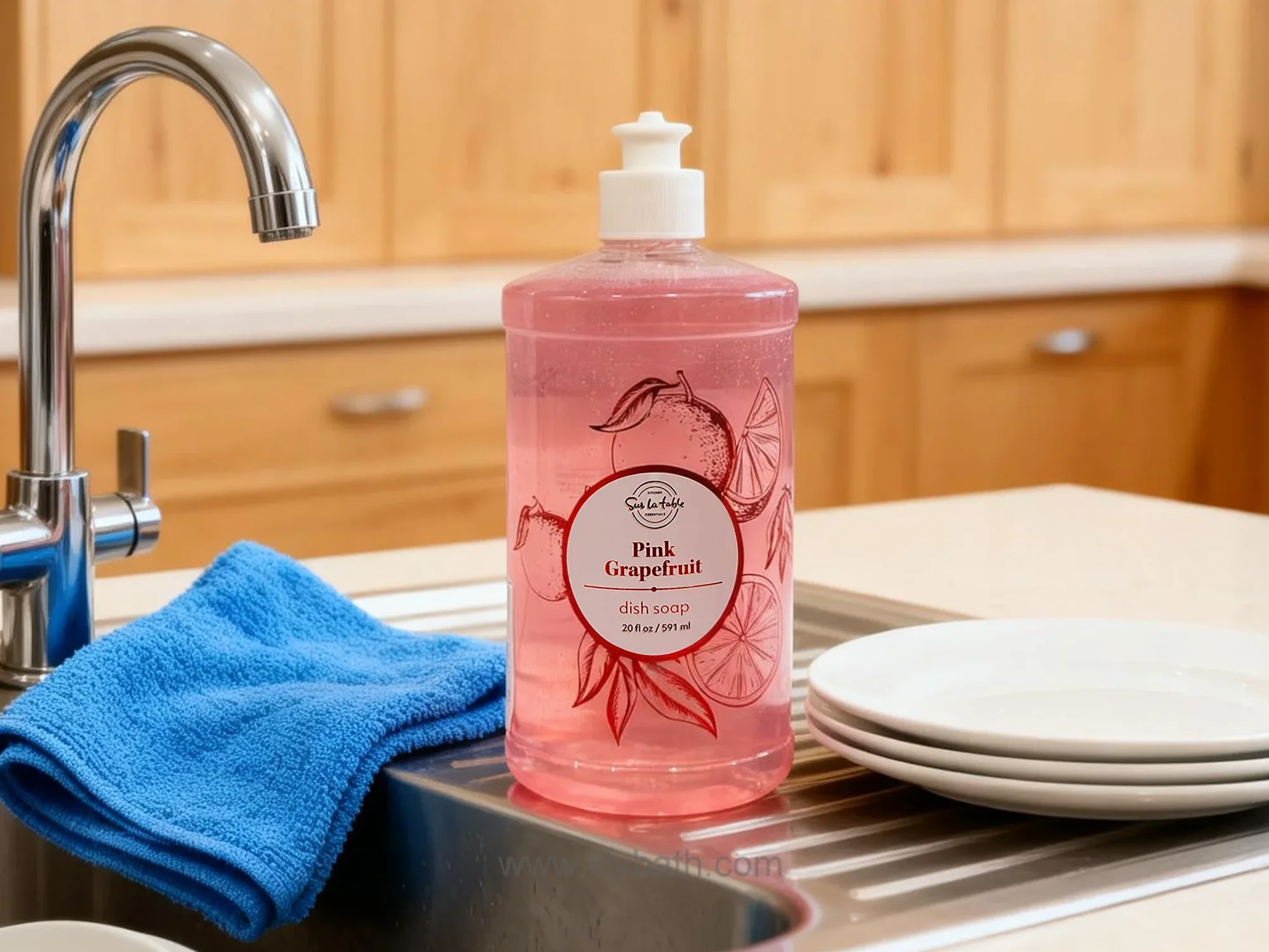 Replenigo de Sapo por Pladoj kun Rozkolora Grapfrukto - Freŝa Citrusa Gras-Fortranĉanta Lavlikvaĵo por Pladoj 1