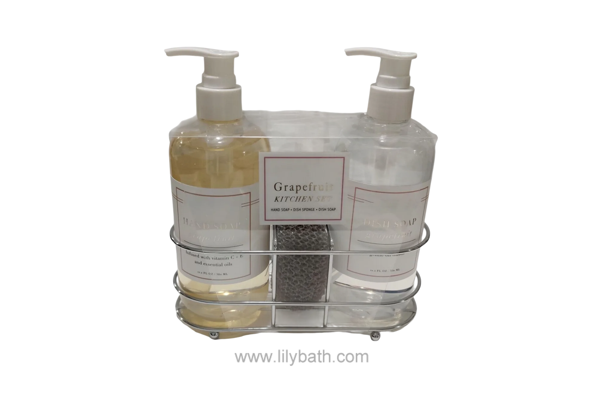 Sunshine Citrus Kitchen Trio - Grapefruit Scented Hand Soap, Dish Soap & Sponge Set in Reusable Iron Basket 1