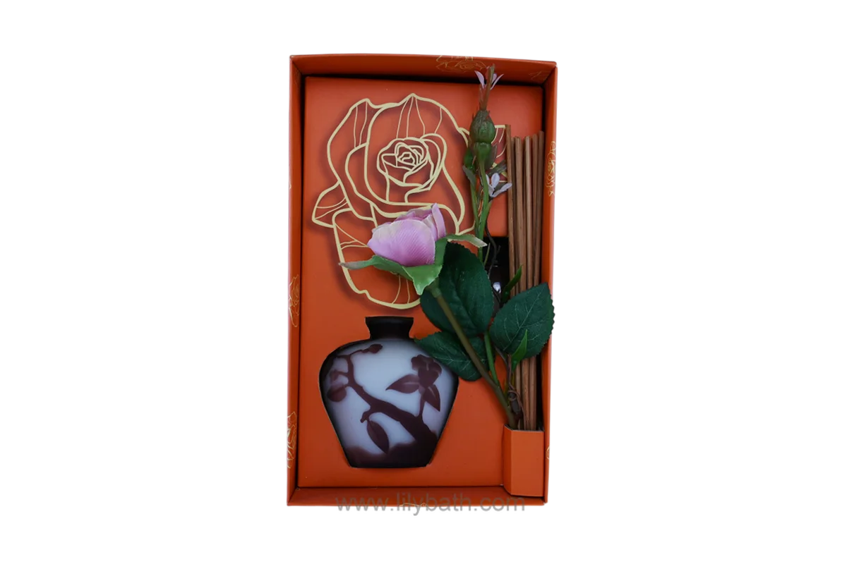 Elegant Reed Diffuser Gift Set - Orange Box with Floral Design & Artificial Rose for Home Fragrance & Aromatherapy 1